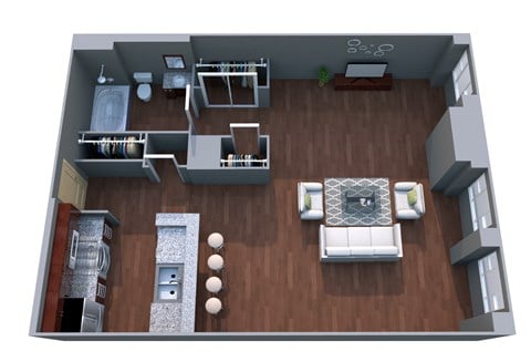 Floor plan for studio, 1 bath, 565 sqft